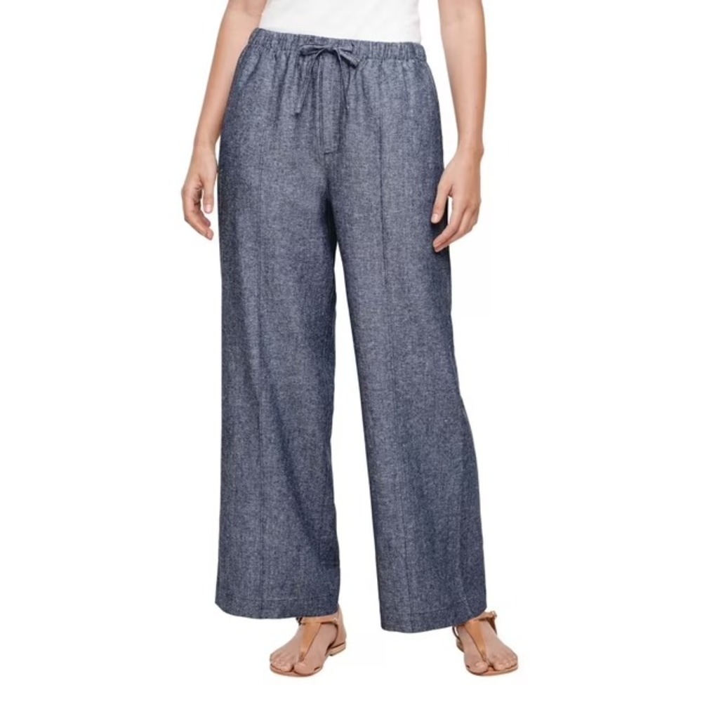Gap Womens Linen Blend Pull-On Pant Light Blue Wide Leg Mid-Rise M NWT